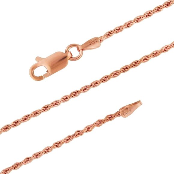14kt Rose Gold Plated Sterling Silver 1.3mm Diamond-Cut Rope Chain Necklace Soli - Picture 1 of 6